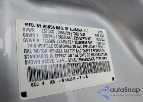 2004 Honda Odyssey Exl from USA, damaged, VIN 5FNRL18924B005408